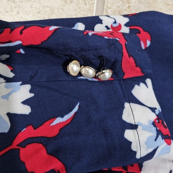 Roz & Ali Blue Red Floral Open Front Blazer L Lightweight Spring Officewear - Picture 5 of 8